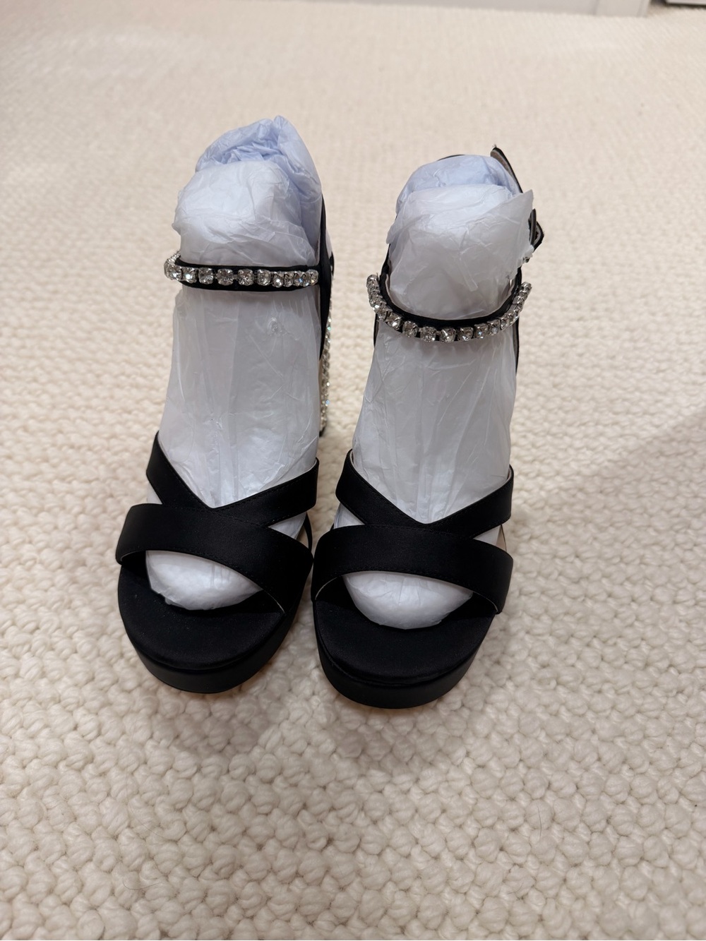 Miu miu  style inspired crystal platform black heels sz 39/8 5